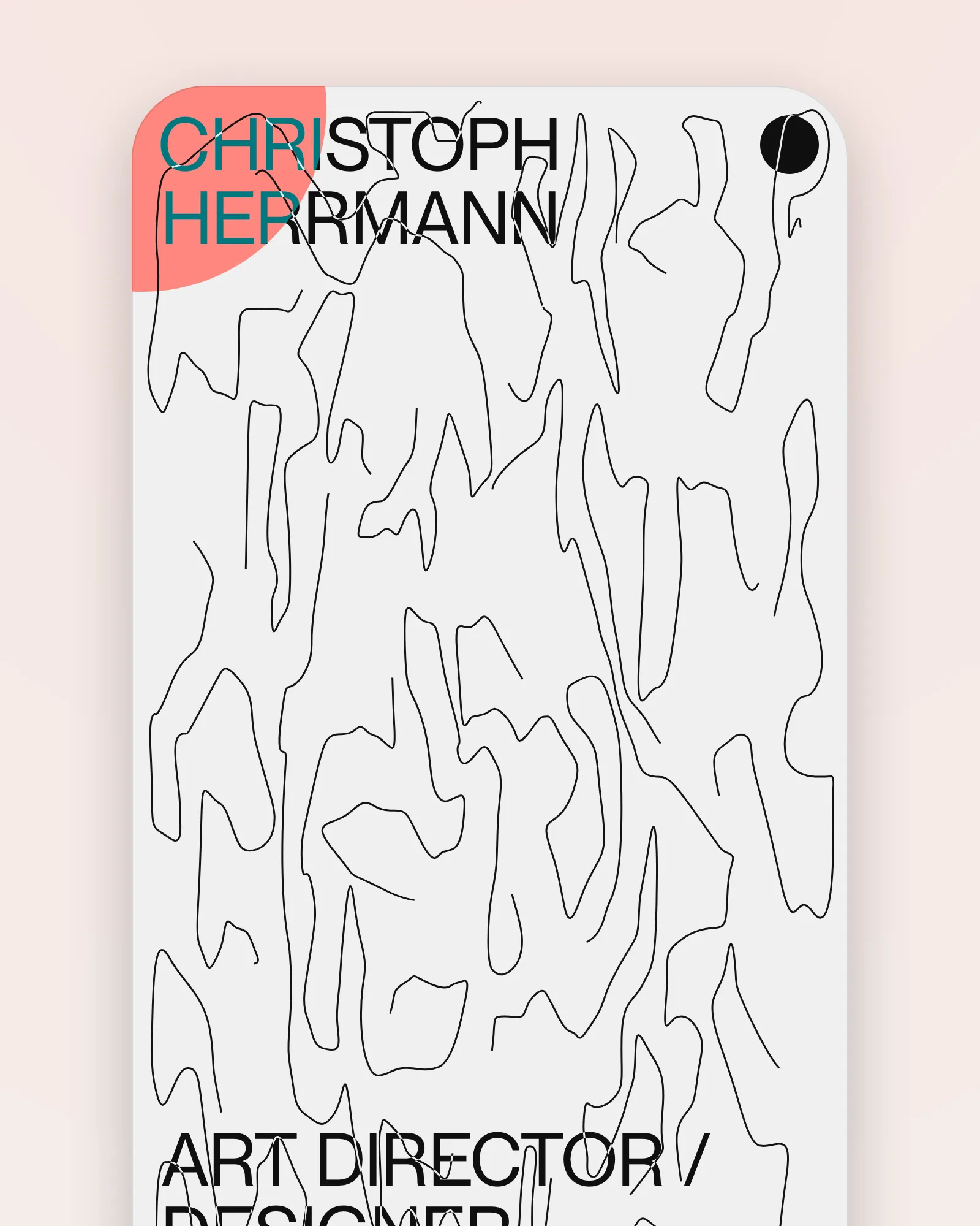 The home page on a phone: the drawn hero with "CHRISTOPH HERRMANN" and the coloured disc